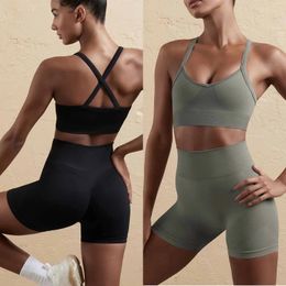 2 Piece Seamles Sports Set Bra Fitness Yoga Ropa Deportiva Mujer Workout Tracksuit s Womens Gym Outfits Wear Athletic 240410