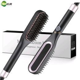 Brushes 3 in 1 Multifunction Electric Hair Brush Straightener Comb Beard Men Women Styling Shape Fluffy Straight Dualuse