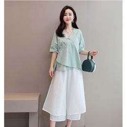 Chinese Style Vintage Hanfu Traditional Clothing for Women Tang Suit Linen Shirts Tai Chi Uniform Breathable Blouse Clothes