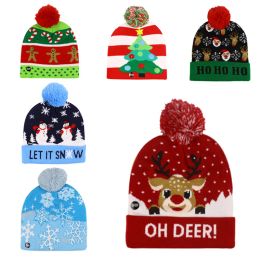 1Pc LED Christmas Hats Beanie Sweater Christmas Santa Light Up Knitted Winter Hat for Kid Adult Christmas Party Warmer Cap