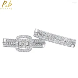 Cluster Rings PuBang Fine Jewellery 925 Sterling Silver Full Gem Created Moissanite Diamond Cocktail Band Set For Women Gift