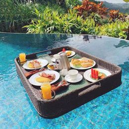 Rattan Tray Nordic Fruit Storage Plate Handmade Water Swimming Accessories Pool Drink Cup Stand Float Party Beverage Mattresses
