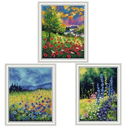 Beautiful Flowers Cross Stitch Flowers Patterns 14CT 11CT Counted Printed Canvas DMC DIY Embroidery Chinese Style Needlework Set
