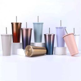 Mugs 75pcs/Lot 17oz Juice Tumbler 500ml Coffee Cup Straw Mug Tea Jar 18/8 Stainless Steel Vacuum Insulated Bottle Glass Sublimation 240410