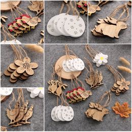 8PCS Easter Rabbit Egg Wooden Decor DIY Crafts Wood Chips Cutouts Tags Easter Pendants Hanging Ornaments