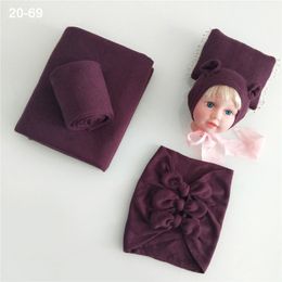 Cute Bowknots Infant Baby Photo Shoot Wrap Swaddle Elastic Wrap Big Size Backdrop Hat Pillow Sets Photo Clothing Outfits