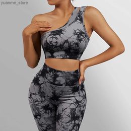 Yoga Outfits Tie Dye Yoga Sets Women Seamless Sports Suit Cycling Shorts Running Bra Seamless Leggings Gym Tracksuit Elastic Fitness Outfit Y240410