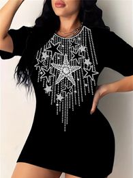 Plus Size Womens Star Shaped Diamond 3D Printing TShirt Dress Short Sleeve Casual Top For Summer Spring Clothing 240410
