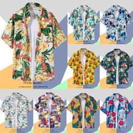 Mens Hawaiian Shirt Retro Printing Single-breasted Beach Short-sleeved T-shirt Summer Holiday Masquerade Mens Clothing 240410