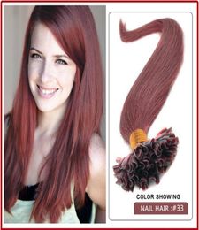 whole 200spack 08gs 14039039 24quot Keratin Stick u Tip Human Hair Extensions Brazilian hair 33 dark auburn dhl 3205607