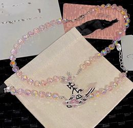 Top Natural Super Shiny Crystal Dream Beads Necklace Pink Fixed Saturn Diamond Bracelet for Women