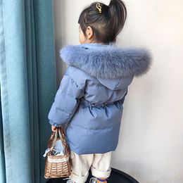 Baby Girl Boy Real Fox Fur Collar Hooded Jacket Thick Winter Child Loose Down Jacket Fur Hooded Coat Baby Clothes Outwear 1-8Y