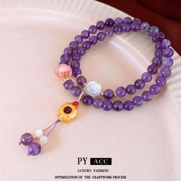 Real Gold Plated Flower Amethyst Bracelet China-chic Versatile String Fashion High-end Hand Jewellery Women