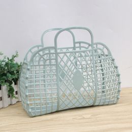 Plastic Portable Bath Basket Hollow Jelly Beach Holiday Portable Handbags Reusable And Easy To Clean Bath Basket Laundry Basket