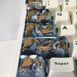 Accessories Personalized Design Black Golden Dragon Handmade Keycap Fpr Mechanical Keyboard Resin Keycap Boys' Holiday Gift