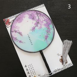 Chinese Style Round Fan with Wooden Handle Portable Printed Vintage Fan Dance Wedding Favors