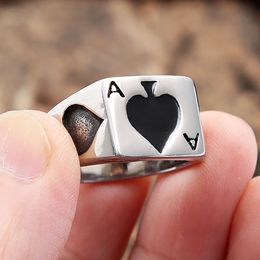 Fashion Punk Lucky Spade A Playing Card Ring For Men Women 14K Gold Letter A Rings Creative Jewellery Gift