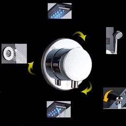 LED Light Shower System Bath Shower Column Black Rain Waterfall Shower Panel Bidet Faucet with Handshower Massage Jets Spout