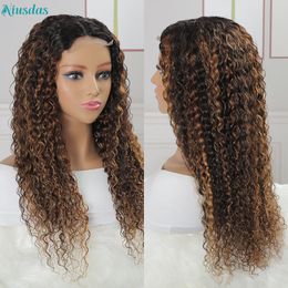 Brazilian Curly Human Hair Wig 5x5 T Part Lace Closure Wig For Women Highlight Wig Human Hair 5inch Deep Part Niusdas Lace Wig