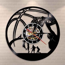 Basketball Player Slam Dunk One Handed Jam Vinyl Record Wall Clock Basketball Jump Slam Dunk Shot Wall Clock Sportsroom Watch