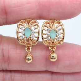 Hoop Earrings Gold Color Women Fashion Lake Blue CZ Hollow Out Huggie Jewelry