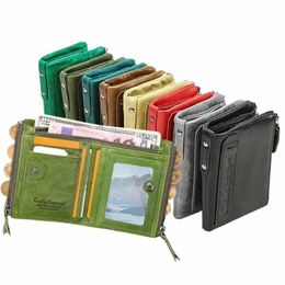 genuine Leather Wallets for Women Men Short Bifold Fi Green Purses Card Holder Coin Purse Mey Clip Banknote Clutch Wallet W4PE#