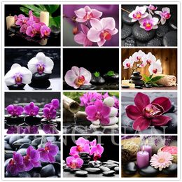 Full Square Round Drill Diamond Painting Orchid Stone Picture of Rhinestones Diamond Embroidery Flower Mosaic Home Decoration