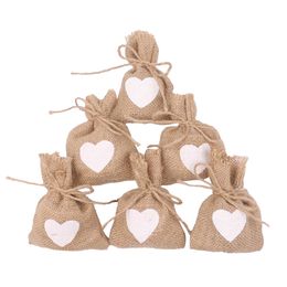 5pcs Vintage Natural Burlap Gift Candy Bags Wedding Favours and Gifts Box Dragees Bags Christmas Party Favours Packing Accessories