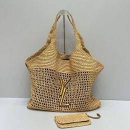 Знаменитая дизайнерская женская сумка для плеча yslbaggss raffias cround tote bag raffias соломенная сумочка большая сумка Loulou Классическая сумка пляжа соломы солома металлическая буква композитная сумка