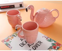 Exquisite Creative 3D Flamingos Tea set,Super Beauty Pot cup Sets,Coffee Mugs Cup Teapot Girl Birthday Gift,coffee pot teaset
