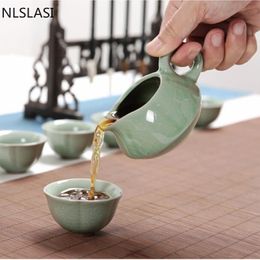 Chinese Traditional Ru Kiln Tea Sets Handmade Ceramic Teapot Gaiwan Household Kettle Strainer Teacups Travel Teaware Drinkware