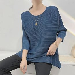 Women's T Shirts 2024 Spring And Summer Casual Top Women's Mid-length T-shirt Loose Basic Style Pleated Clothes Women Miyak Folds Tshirt