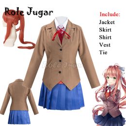 Doki Doki Literature Club Cosplay Costume DDLC Sayori Natsuki Monika School Uniform Jacket Skirt Shirt Vest Outfits Suits C90C05