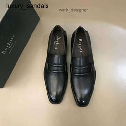 Berluti Mens Leather Shoes Formal Berlut 2024 New Mens Business and Casual with Small Square Head Genuine Sole Hand Polished Lefu Rj Y45S