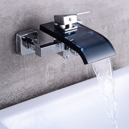 BAKALA Modern Waterfall Wall Mounted Bath Tub Filler Faucet Mixer Tap Chrome Finished