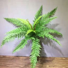 55CM 13Fork Artificial Palm Leaf Bunch Plastic Plants Wall Material Green Fake Monstera Hotel Office Christmas Home Decor Props