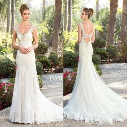 Kitty Chen 2024 Lace Wedding Dresses V Neck Crystals Beaded Appliques Bridal Gowns Sexy Backless Garden Beach Mermaid Wedding Dress