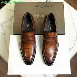 BERLUTI Mens Dress Shoes Leather Oxfords Shoes New Berluti Mens Business Casual Leather Shoes Fashionable and Handsome Oxford Shoes One Step Lazy Shoes HBUL 4FLE