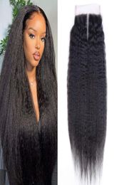 Brazilian Virgin Hair Kinky Yaki Straight 4x4 Lace Closure Natural Colour Preplucked With Baby Hair9749133