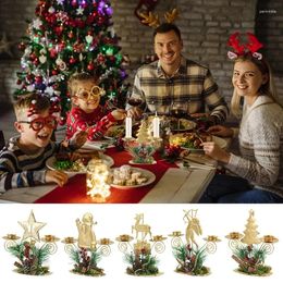 Candle Holders Christmas Golden Iron Holder Santa Snowflake Candlestick Decorations For Home Table Ornaments Year Gifts
