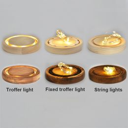 Eternal Flower Lamp Wooden Lamp Base Round Battery Powered Romantic Red Rose Glass DIY LED Display Holder Night Light Home Decor