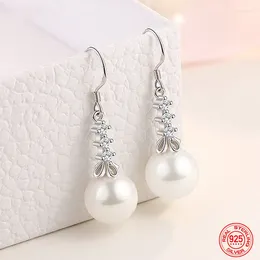 Backs Earrings 925 Sterling Silver Drop Shaped Long Pearl Dangle For Women Fashion Wedding Jewelry Party Gift Wholesale
