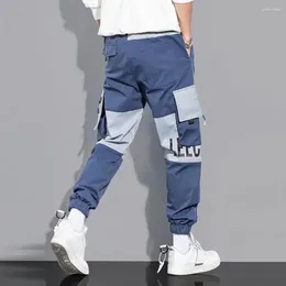 Men's Pants Multi Pockets Men Trousers Cargo With Drawstring Waist Multiple Featuring Letter Print Ankle-banded For Any