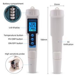 Yieryi 3 In 1 PH/ORP/TEMP Tester ORP-3569 PH Metre with Backlight Digital Water Quality Monitor Waterproof Conductivity Tester