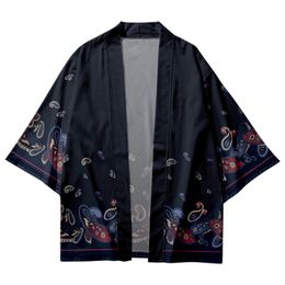 Cashew Flowers Printed Women Men Obi Male Yukata Haori Japanese Kimono Cardigan Coat Traditional Japan Clothing