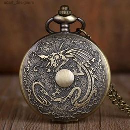 Pocket Watches Unique Steampunk Antique Fiery Dragon Fire Quartz Pocket Necklace Pendant with Chain Gift White Dial Y240410