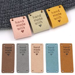 20Pcs Fibre Leather Tags For Handmade With Love Labels For Clothes Sew Label Hand Made Tag For Hats Knitted Garment Accessories