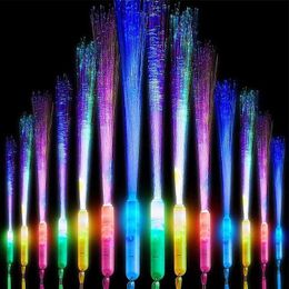 Led Rave Toy 100pcs Glow Stick Fiber Optic Wands Luminous Fiber Stick Light Up Fiber Optic Rod Glow In The Dark Birthday Wedding Party Favors 240410