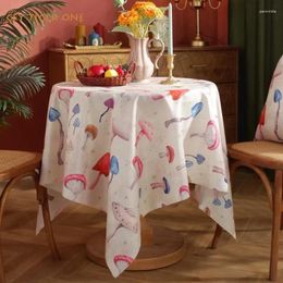 Table Cloth Cotton Linen American Coloured Mushrooms Printing Rectangle Rectangular Tablecloth With Tassel Dining Cover Tea