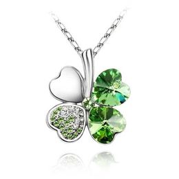 Pendant Necklaces Crystal 4 Four Leaf Leaves Clover pendant necklaces lover birthday gift quality fashion Jewellery dropshipping charm girls wedding 240410